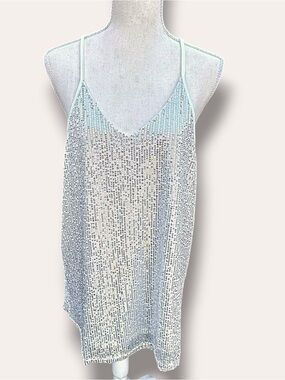 Silver Sequin Adjustable Racerback Cami Tank Top Party Night Out Medium M